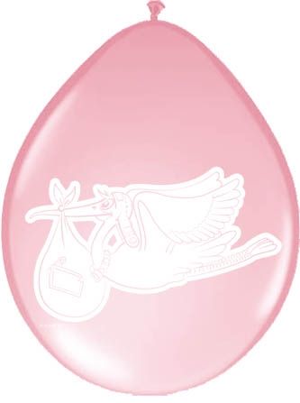 8st Ballonnen Roze met Ooievaar