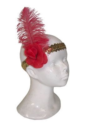 Charleston Haarband met Veer Rood/Goud