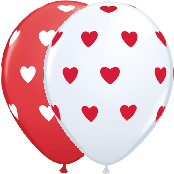 5st Helium Ballon Hartjes Rood/Wit 11"