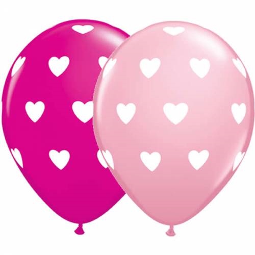 5st Helium Ballon Hartjes Roze/Wit 11"