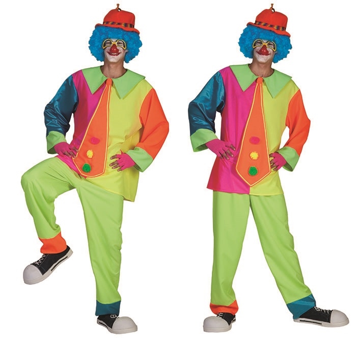 Kostuum Clown Fluor/Neon Heren Volwassen