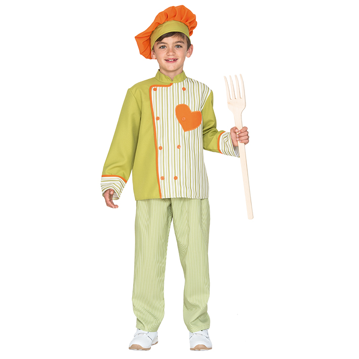Kostuum Kok Groen/Oranje Kind 10-12jaar