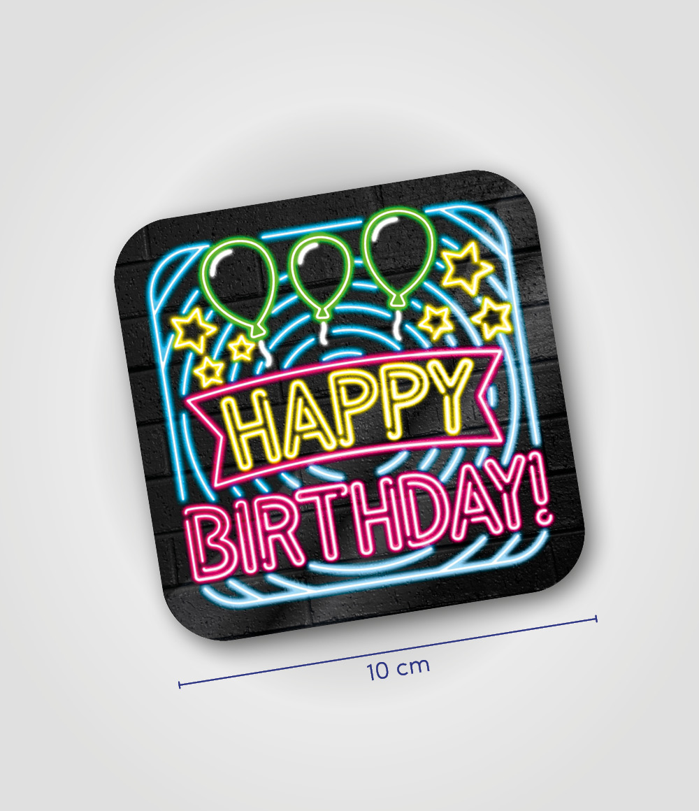 6st Onderzetters Neon Happy Birthday
