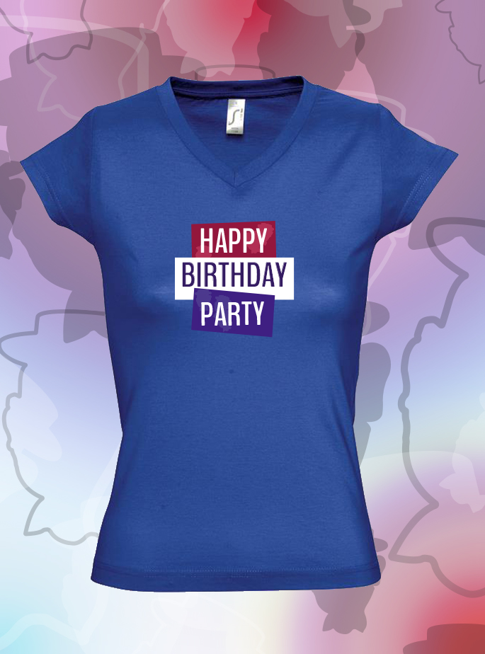 T-Shirt "Happy Birthday Party" Blauw Dames