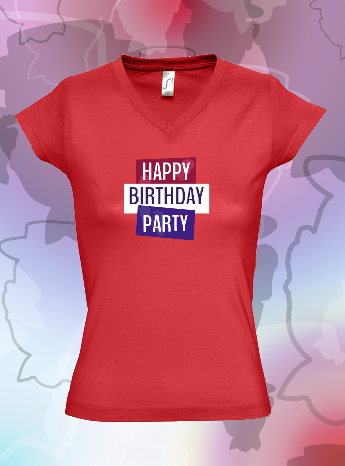 T-Shirt "Happy Birthday Party" Rood Dames