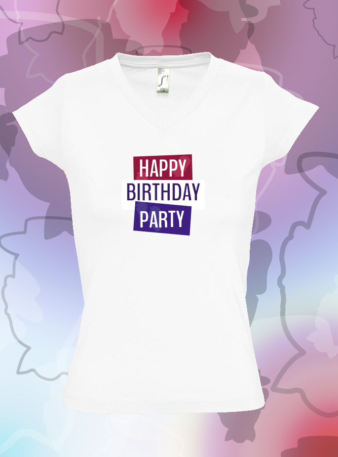 T-Shirt "Happy Birthday Party" Wit Dames