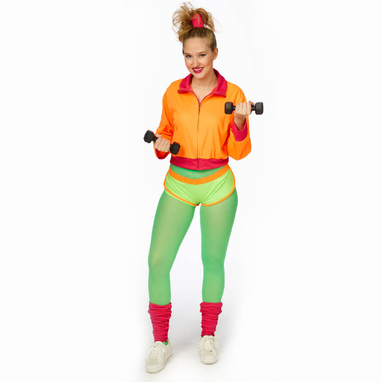 Kostuum 80's Trainingspak Fluor/Neon Dames