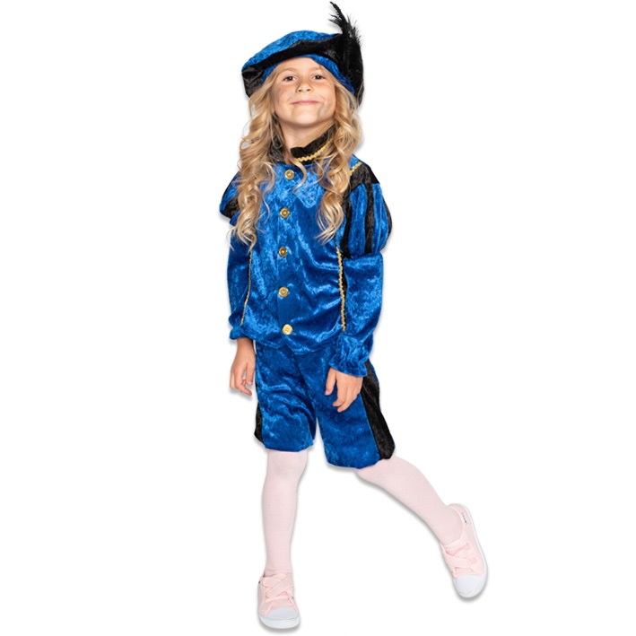 Kostuum Piet Velours Blauw/Zwart Kind