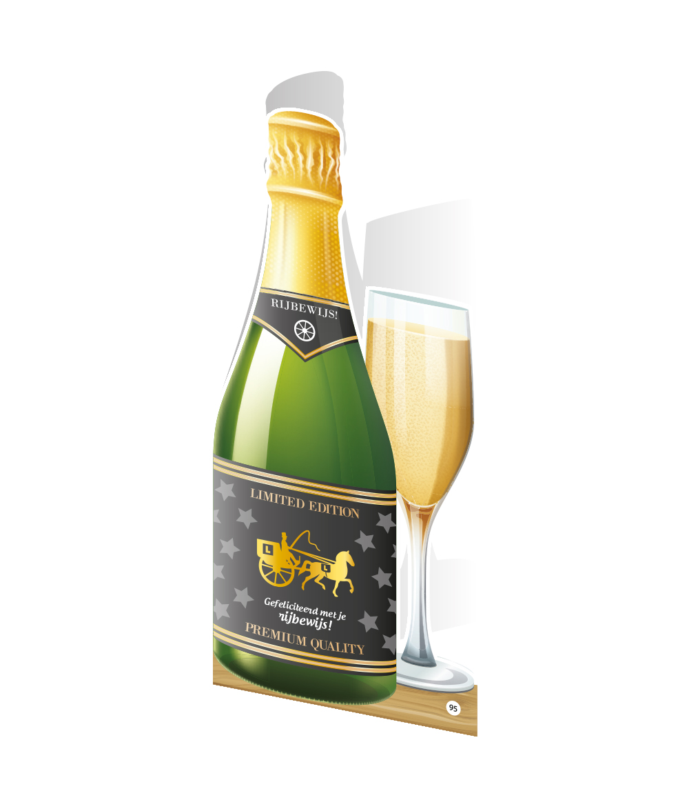 Wenskaart Champagne Geslaagd Rijbewijs