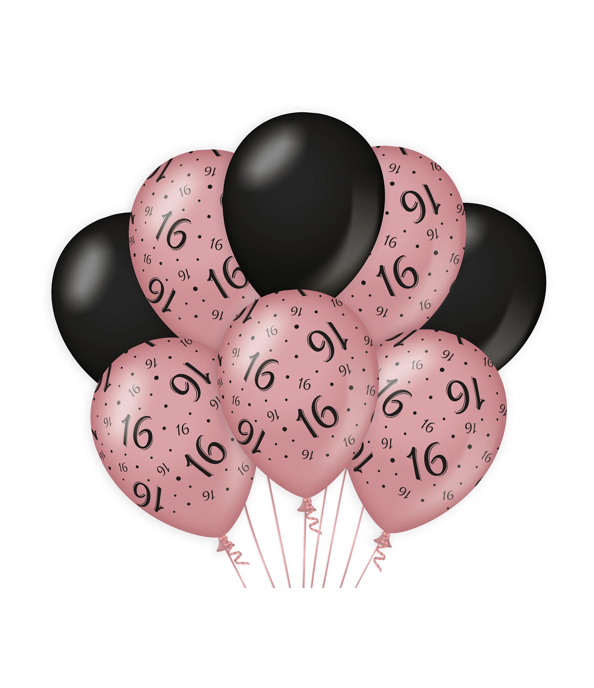 8st Ballonnen 16 Jaar Roségoud/Zwart 12"