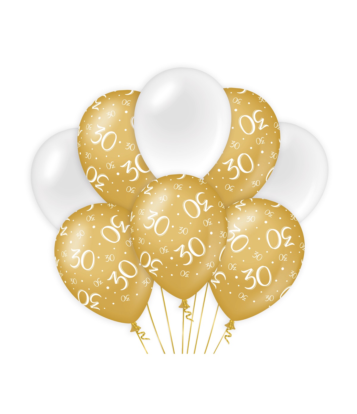 8st Ballonnen 30 Jaar Goud/Wit 12"