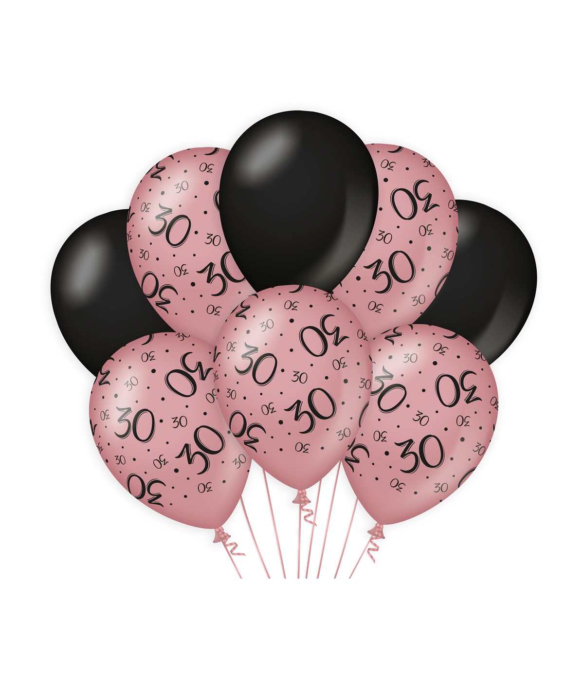 8st Ballonnen 30 Jaar Roségoud/Zwart 12"