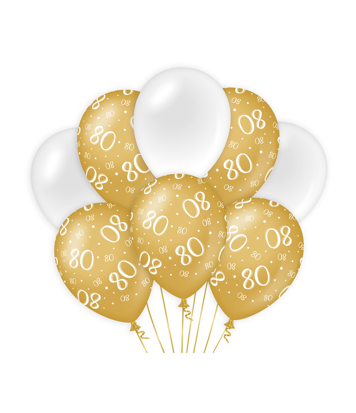 8st Ballonnen 80 Jaar Goud/Wit 12"