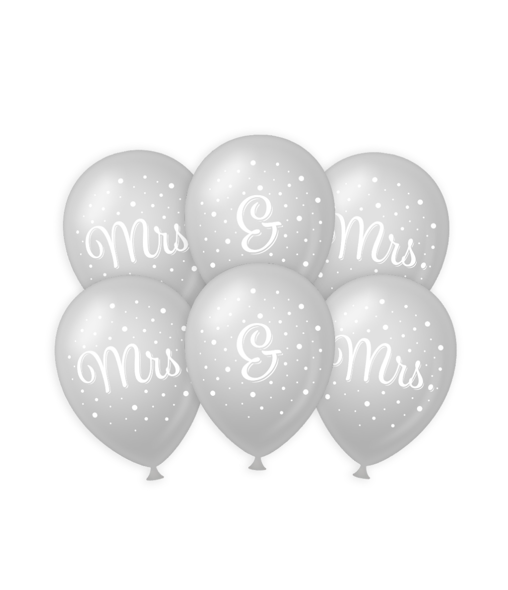 6st Helium Ballonnen Mrs. & Mrs. Zilver 12"