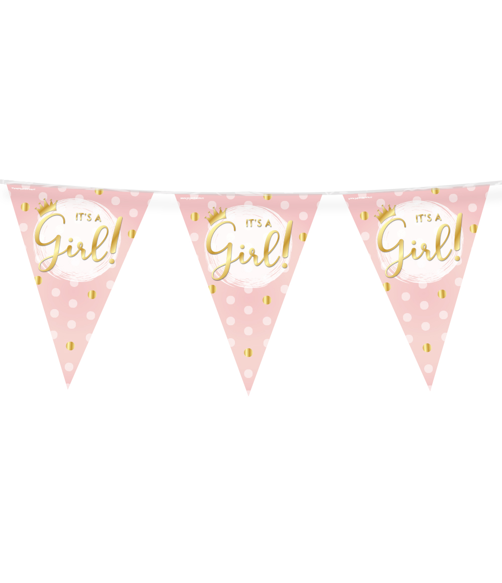 10m Vlaggenlijn It's a Girl! Roze/Goud