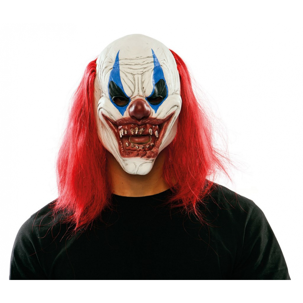 Rubber Masker Duivelse Clown Rood Lang Haar