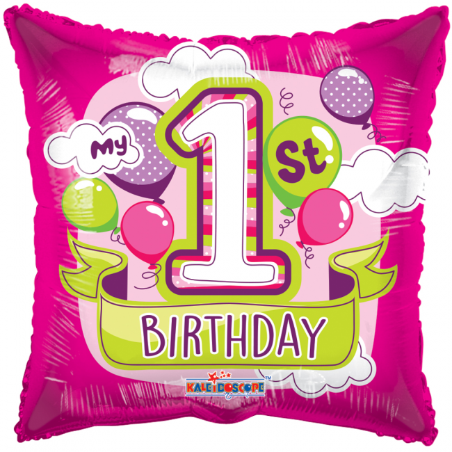 Folieballon 1st Birthday Roze Ballonnen 46cm