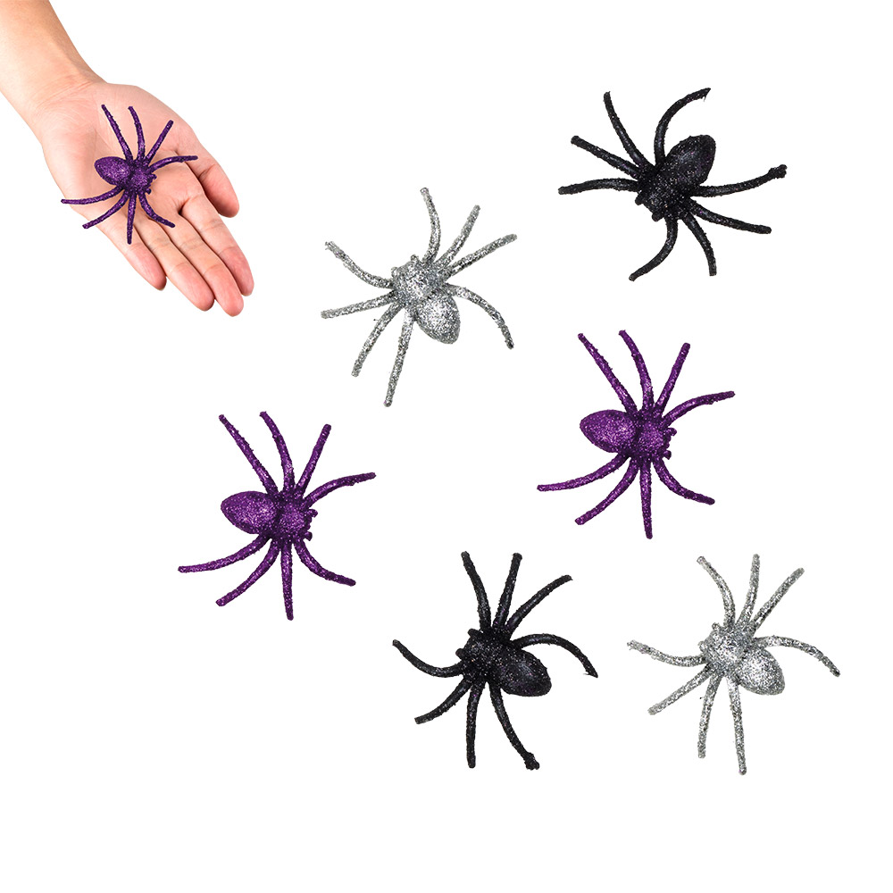 6st Spinnen Glitter Paars/Zwart/Zilver