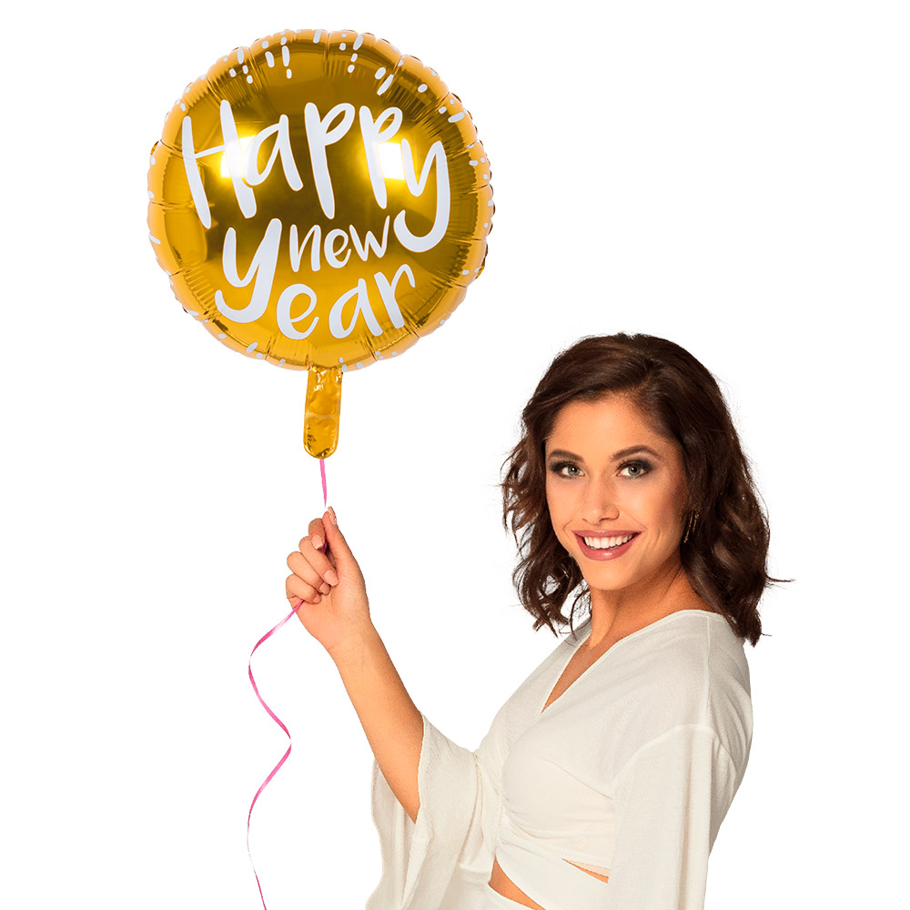 Folieballon Happy New Year Goud/Wit 45cm