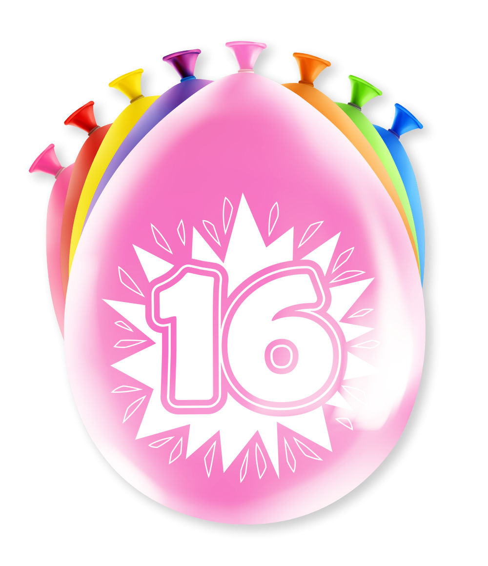 8st Happy Party Ballonnen 16 Jaar 12"