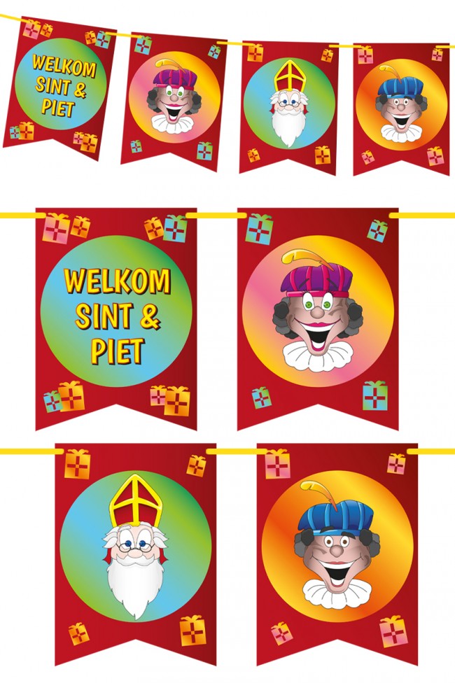 6m Papieren Vlaggenlijn Welkom Sint & Piet