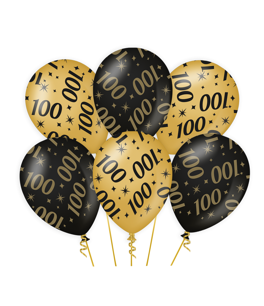 6st Ballonnen 100 Jaar Goud/Zwart 12"
