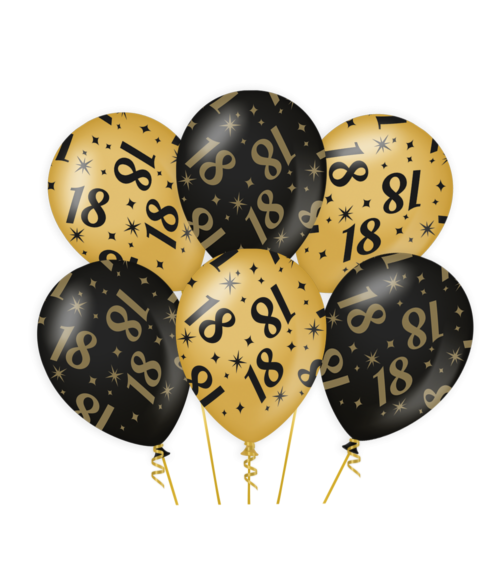6st Ballonnen 18 Jaar Goud/Zwart 12"