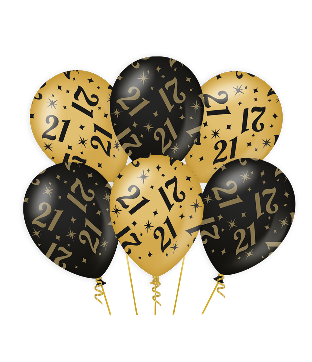 6st Ballonnen 21 Jaar Goud/Zwart 12"