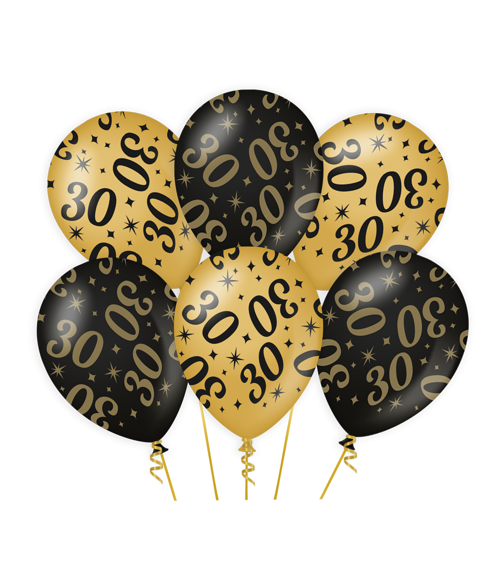 6st Ballonnen 30 Jaar Goud/Zwart 12"