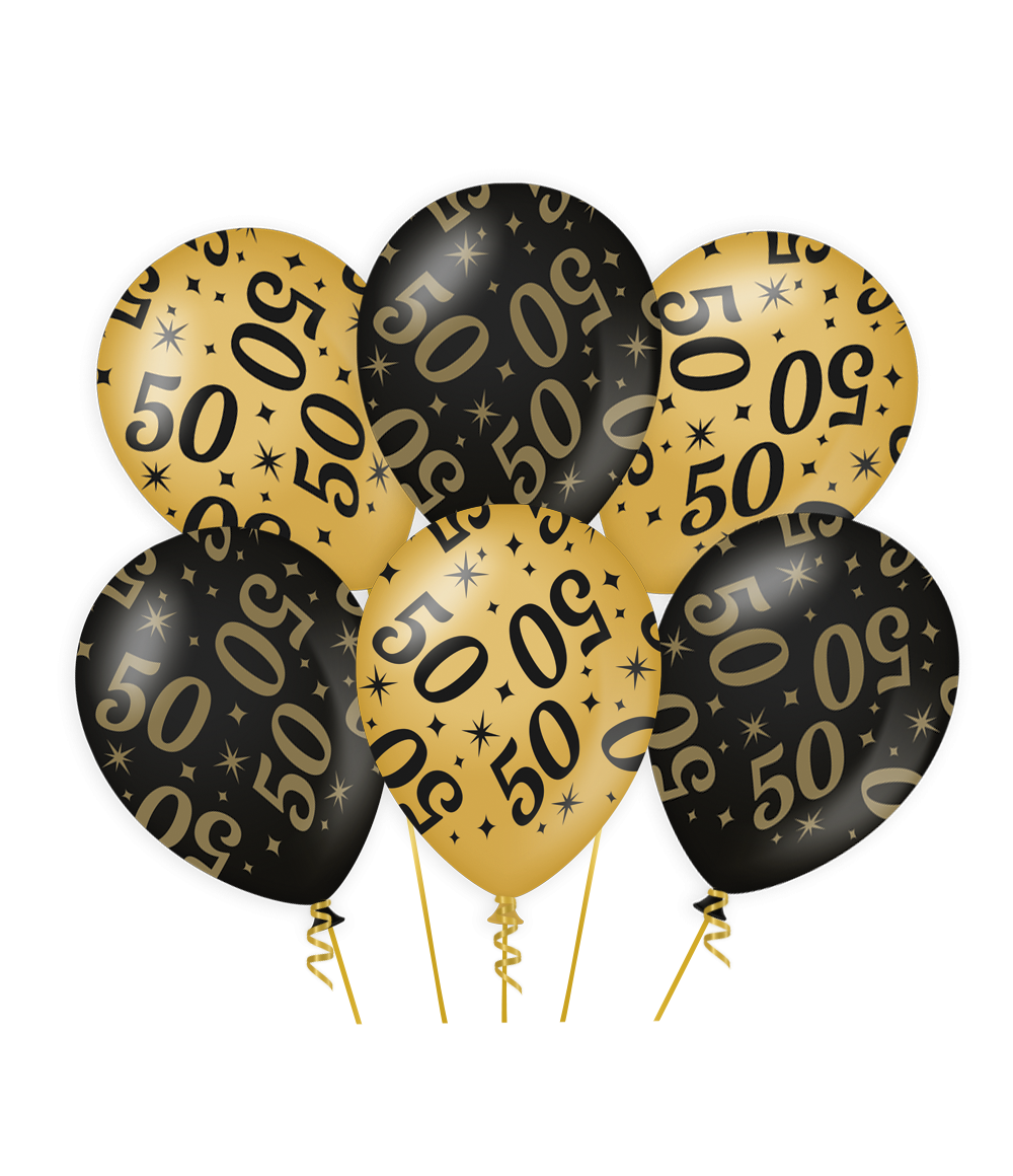 6st Ballonnen 50 Jaar Goud/Zwart 12"