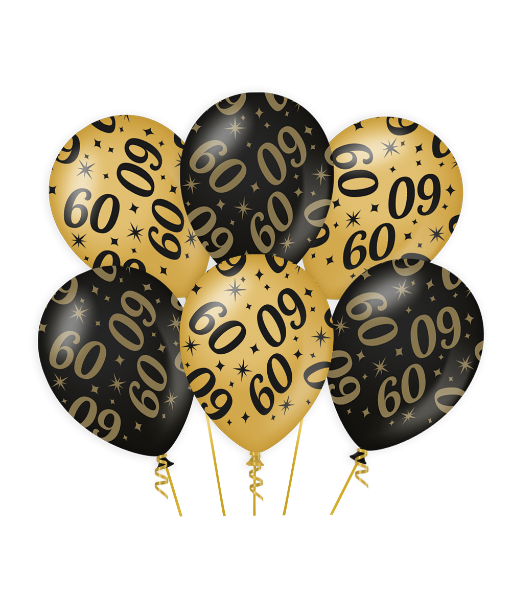 6st Ballonnen 60 Jaar Goud/Zwart 12"