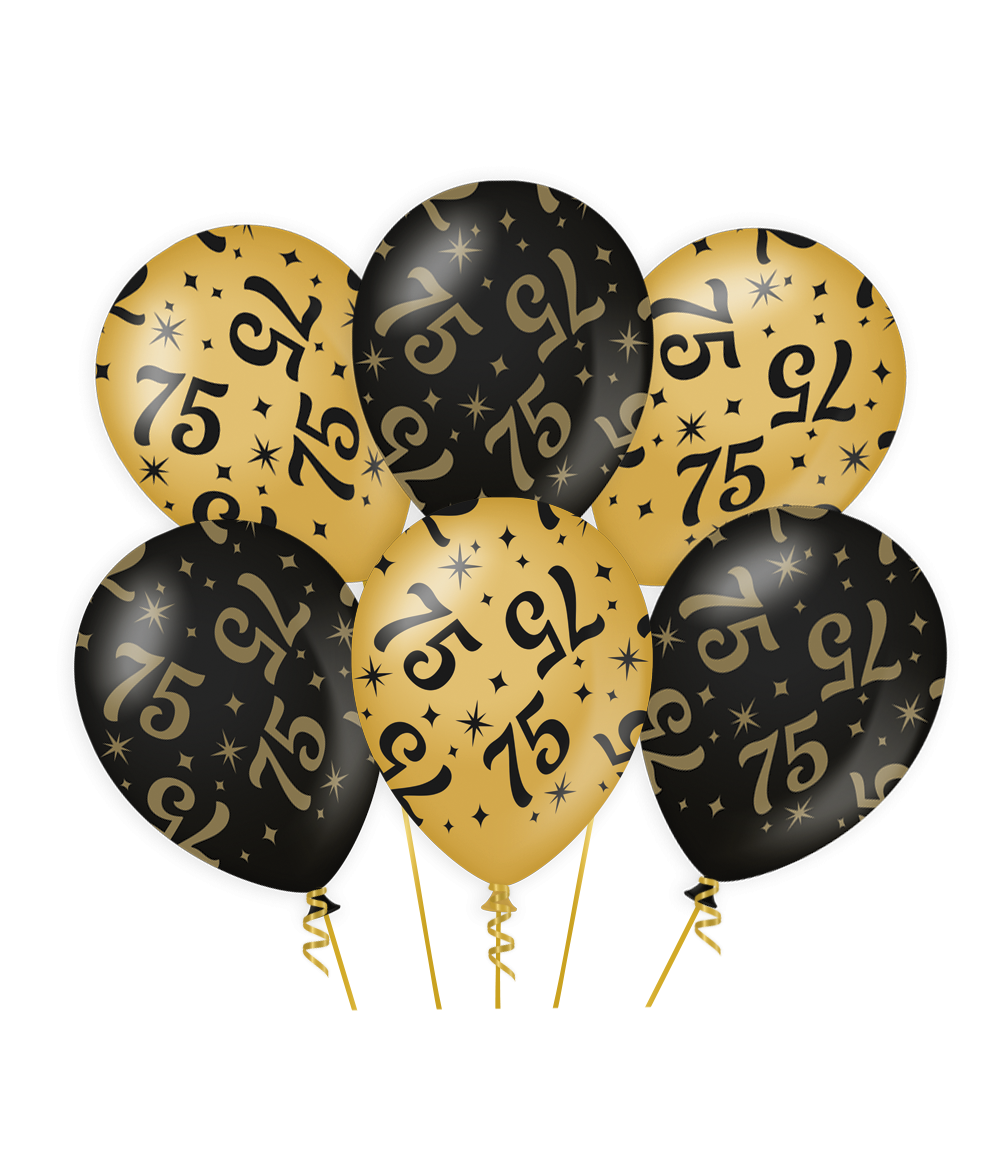 6st Ballonnen 75 Jaar Goud/Zwart 12"