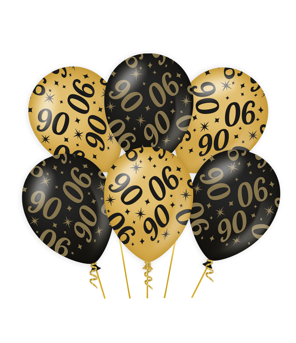 6st Ballonnen 90 Jaar Goud/Zwart 12"