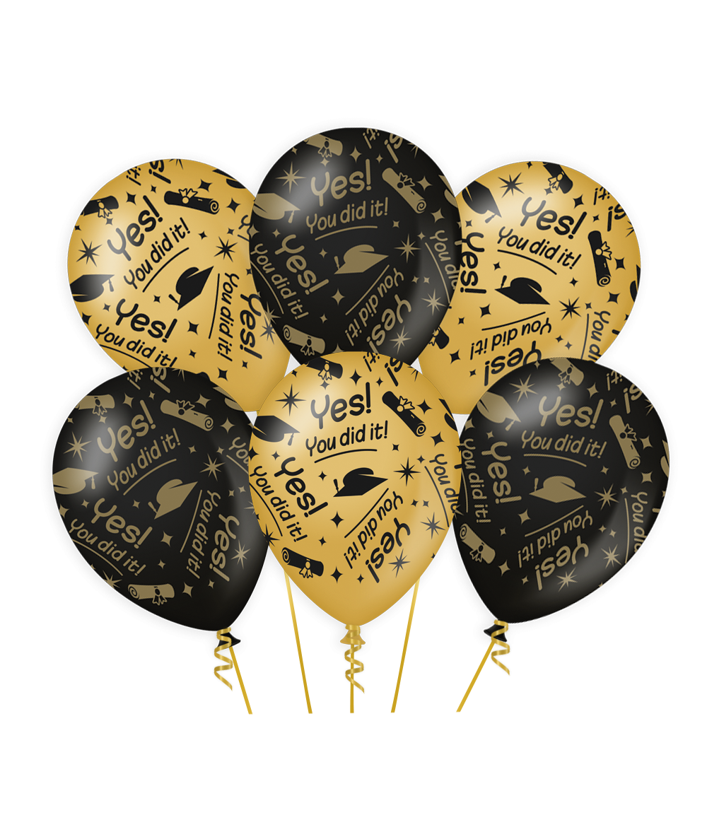 6st Ballonnen Geslaagd Goud/Zwart 12"