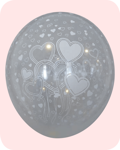 5st Helium Ballonnen Transp. Witte Hartjes 12"