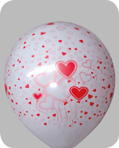 5st Helium Ballonnen Wit met Rode Hartjes 12"