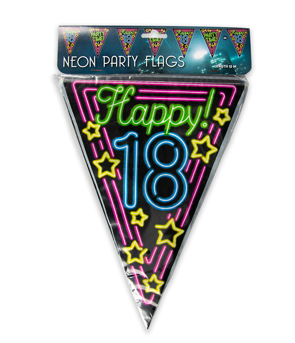 10m Vlaggenlijn Neon Happy 18 Jaar