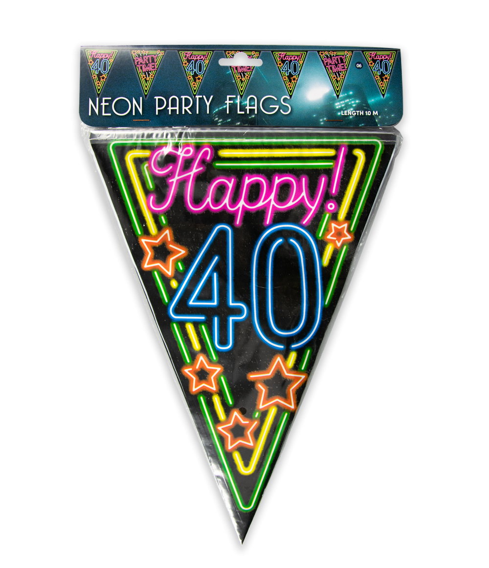 10m Vlaggenlijn Neon Happy 40 Jaar