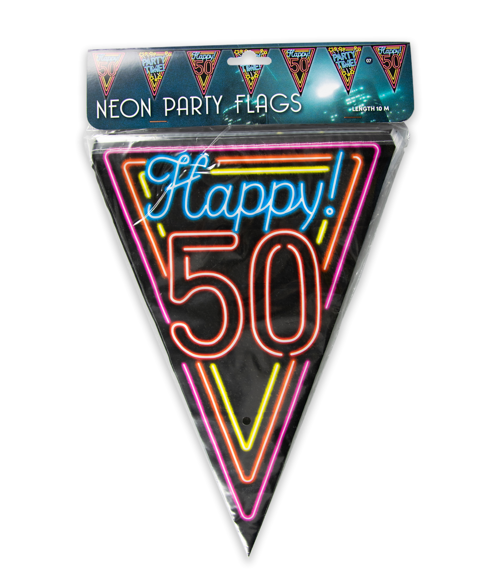 10m Vlaggenlijn Neon Happy 50 Jaar