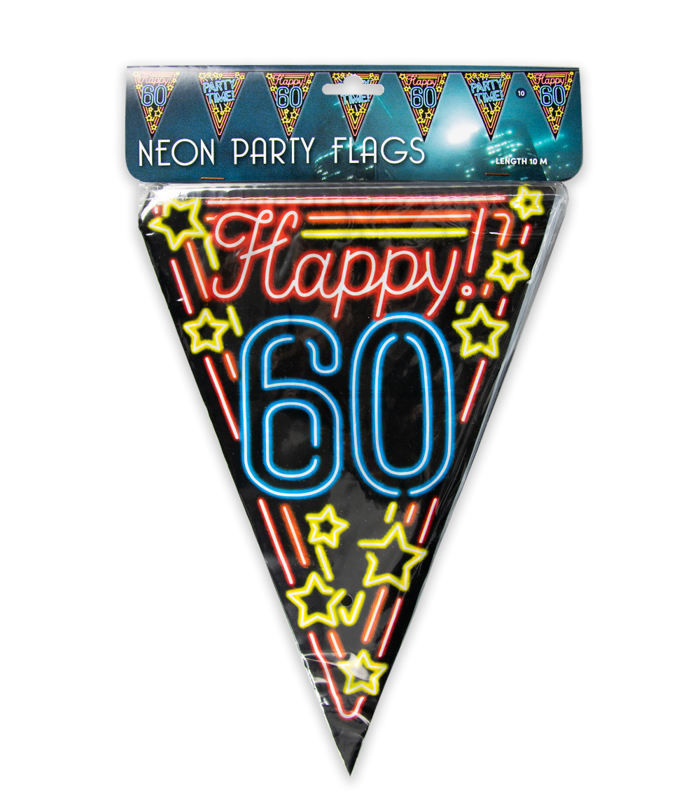 10m Vlaggenlijn Neon Happy 60 Jaar