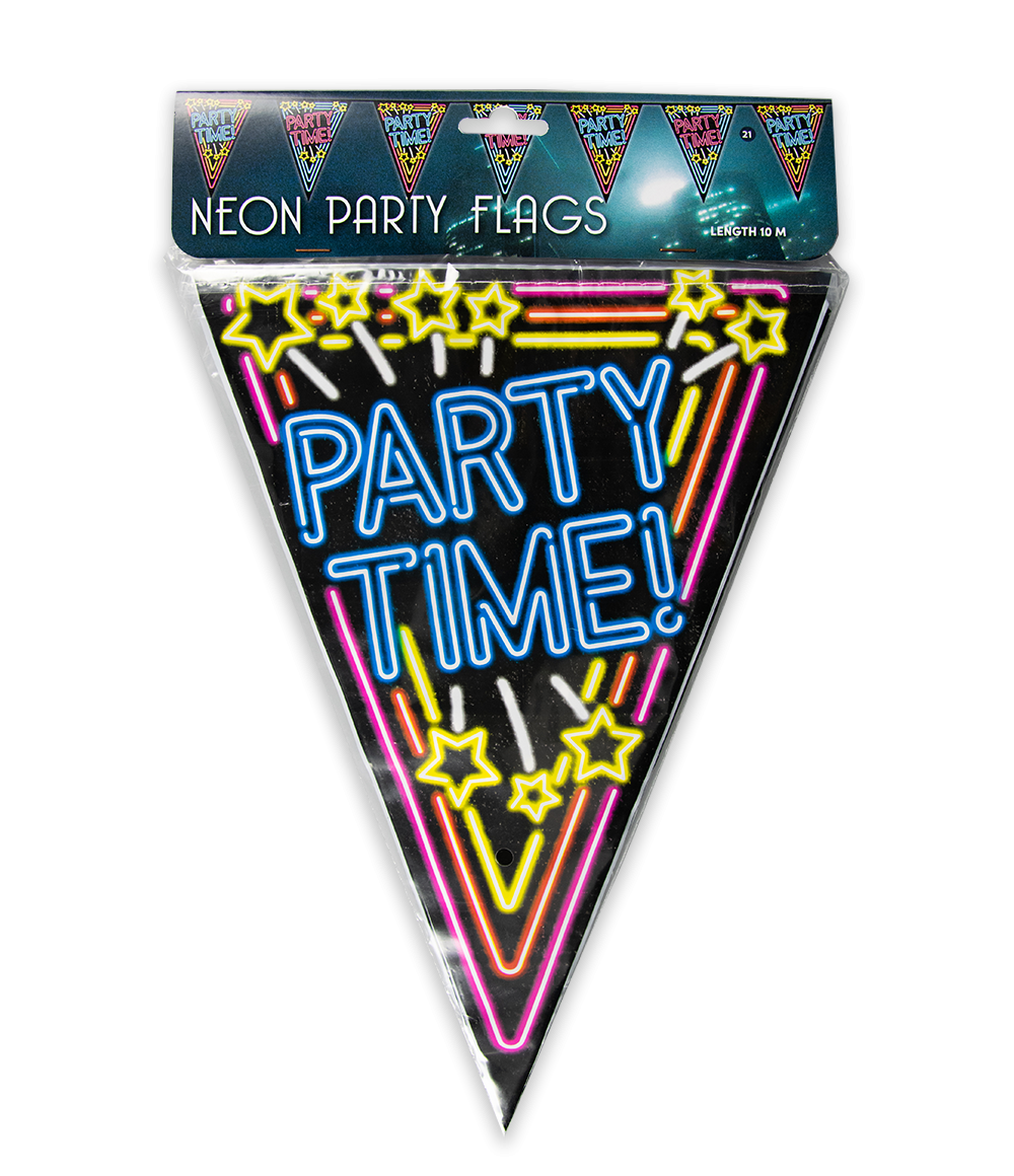 10m Vlaggenlijn Neon Party Time