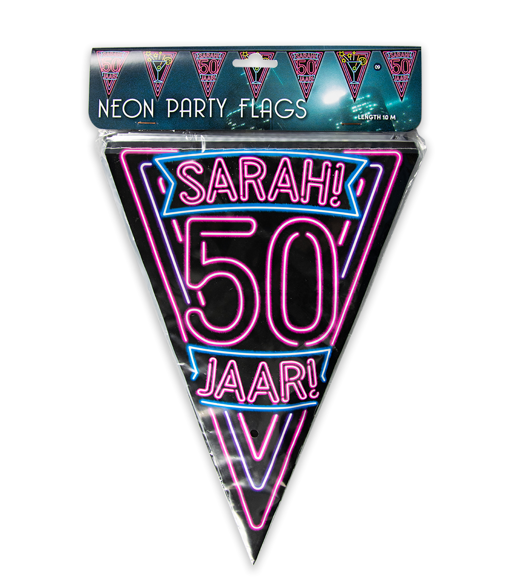 10m Vlaggenlijn Neon Sarah 50 Jaar