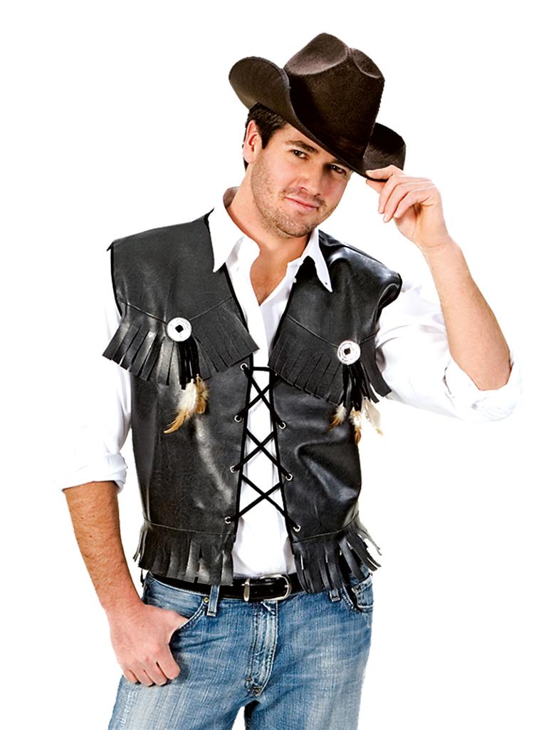 Vest Cowboy Lederlook Zwart Heren