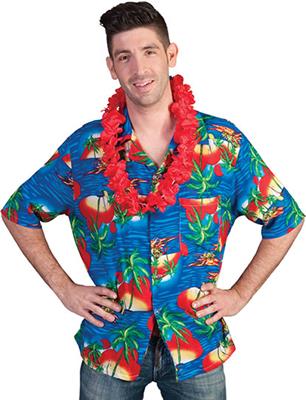 Shirt Hawai Blauw/Rood Volwassen