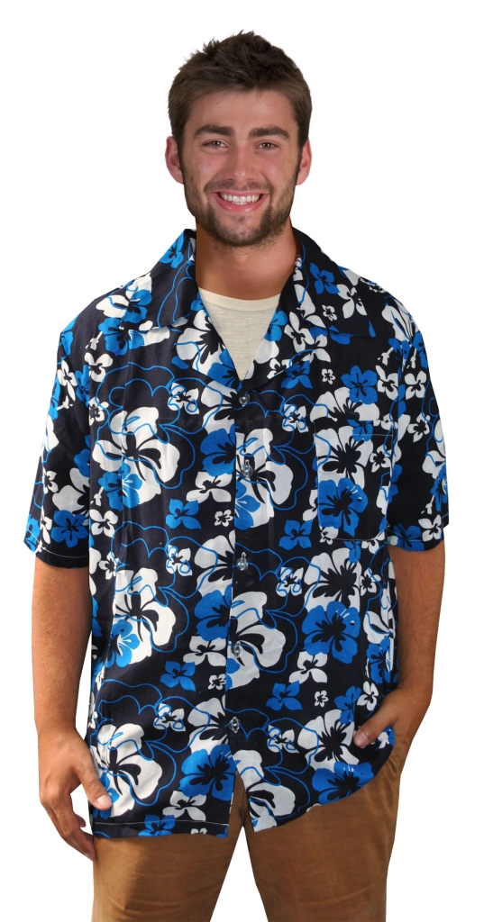 Shirt Hawai Blauw/Wit Volwassen