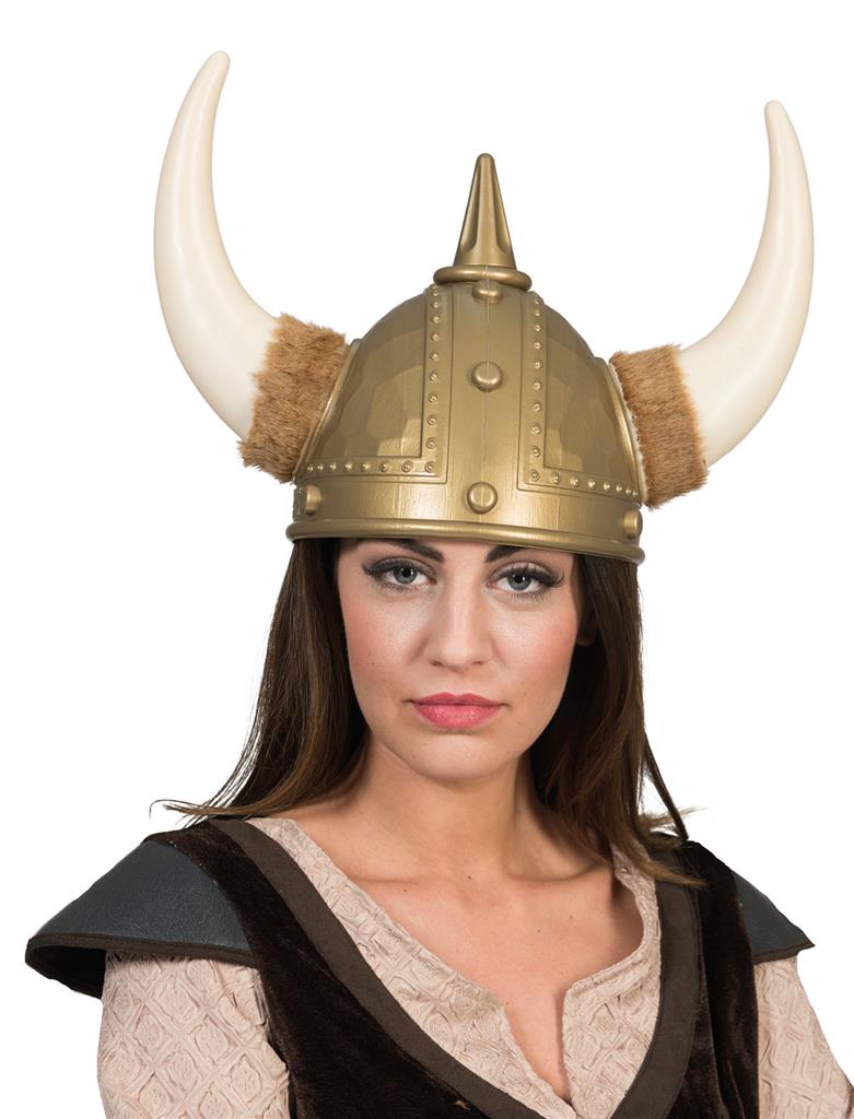 Viking Helm Goud met Pluche en Hoorns