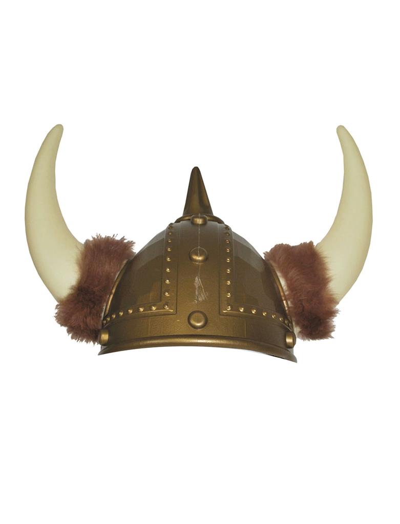Viking Helm Goud met Pluche en Hoorns