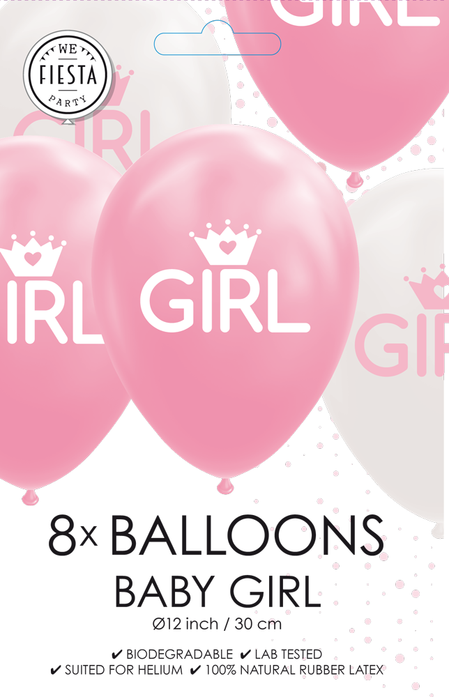 8st Helium Ballonnen Girl Wit/Roze 12"