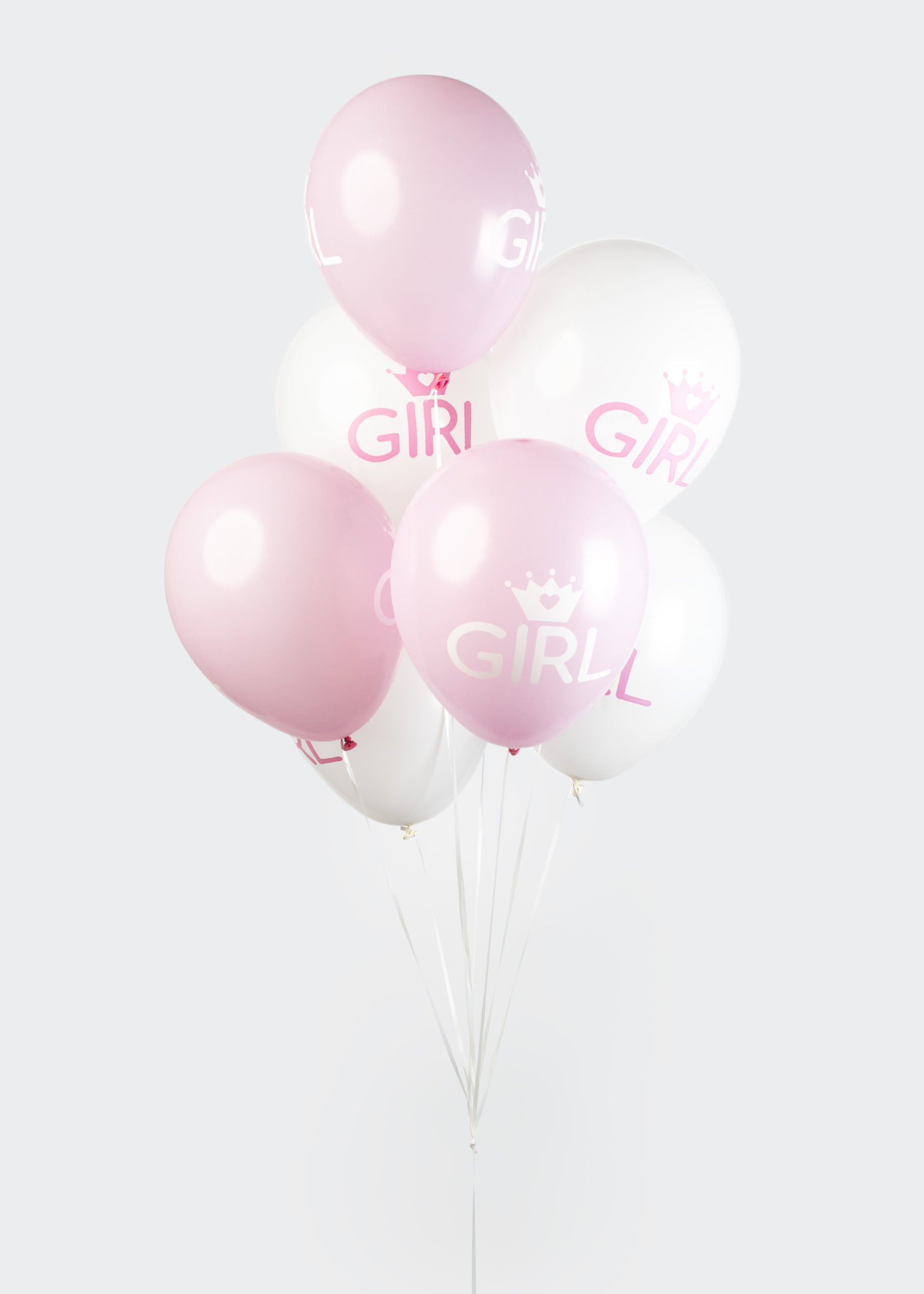 8st Helium Ballonnen Girl Wit/Roze 12"