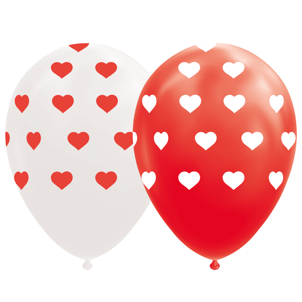 8st Helium Ballonnen Rood/Wit Hartjes 12"
